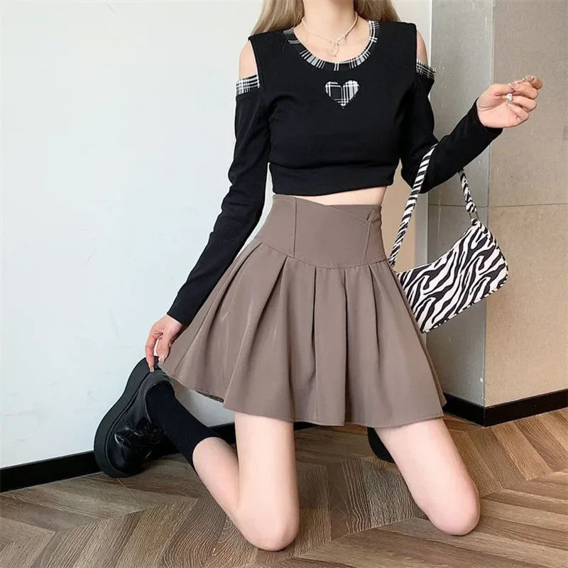 Lucyever Fashion Women Zipper High Waist Mini Skirt Korean Style Anti-Glare Pleated Skirt Female Show Leg Length A-Line Skirts