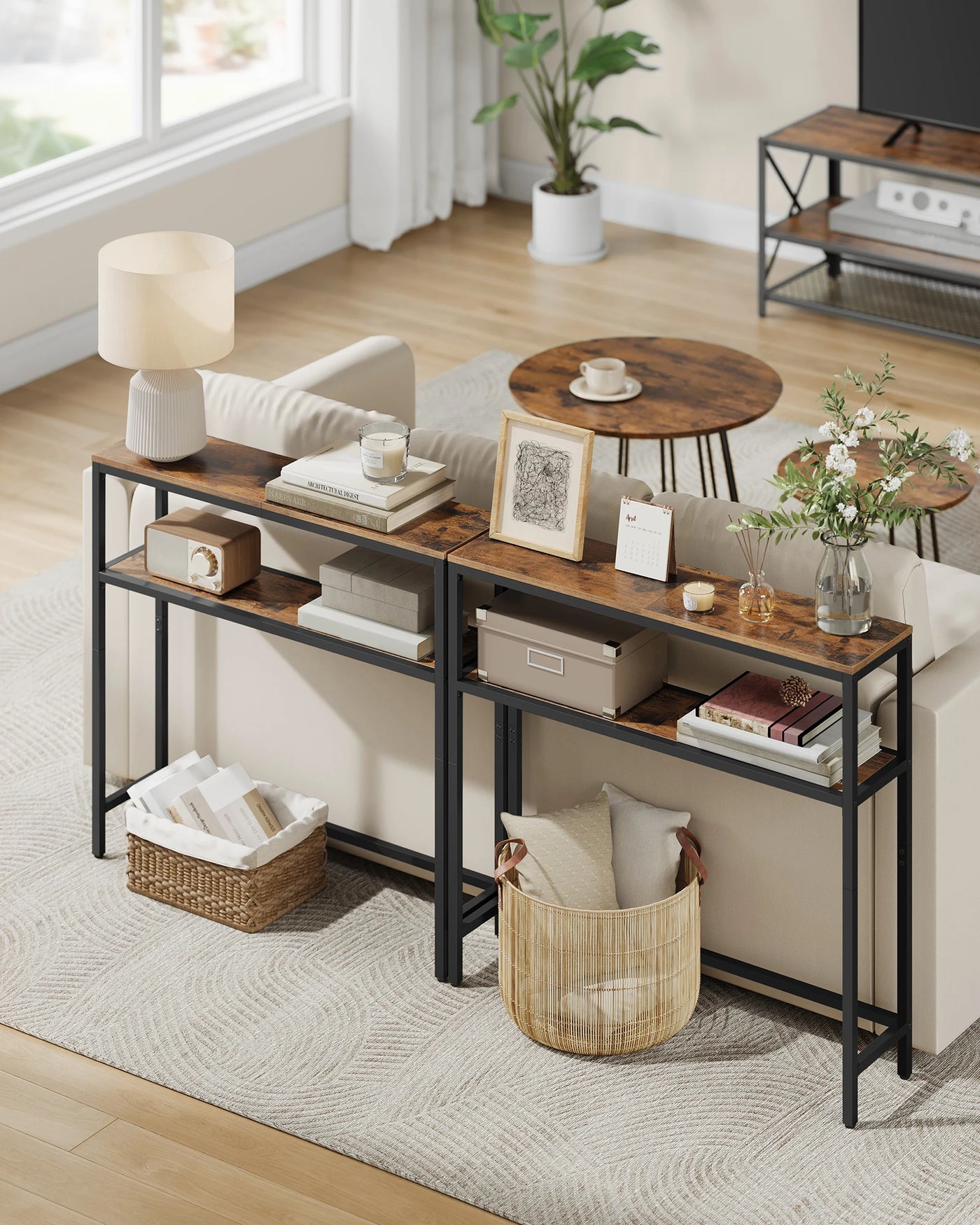 VASAGLE Console Table for Hallway, 2-Tier Slim Sofa Table, 20 x 80 x 80 cm, Hallway Table with 2 Shelves