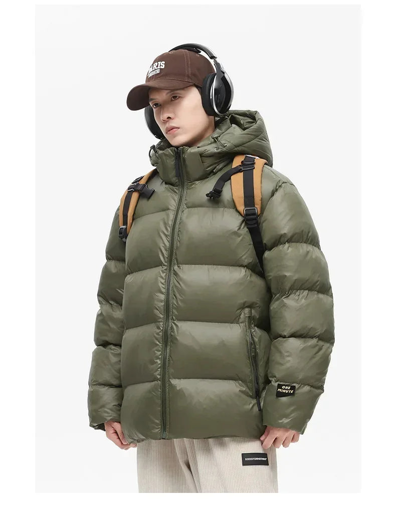 Solid Color with Hoodie Warm Puffer Jackets Padded Cotton Clothes Waterproof Jackets Man Winter Coats Men Hooded Zipper Parkas