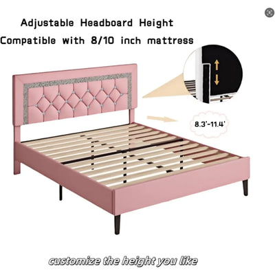 Frame with Tufted Button Headboard, Upholstered Platform Bed Frame with Diamond Design, Wood Slat Support