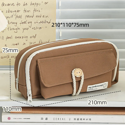 Cute And Convenient Canvas Pencil Case Large Opening Capacity for Student Supplies Cosmetics Travel Handbag 1pc