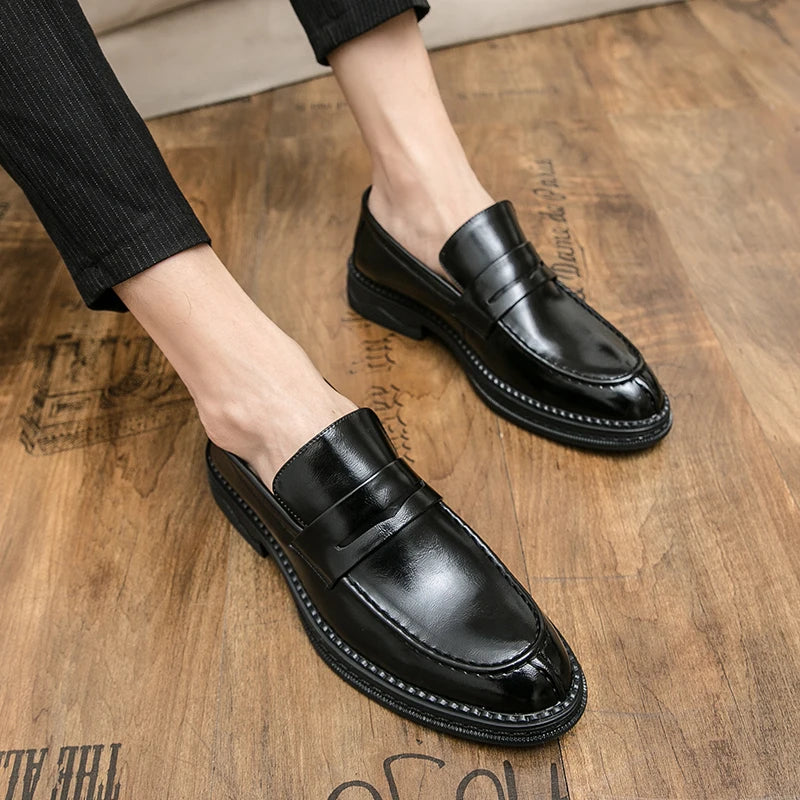 Premium Silver Business Shoes Men's Oxford Shoes Leather Brand Loafers Slip On High Quality Wedding Shoes Soft Sole Dress Shoes