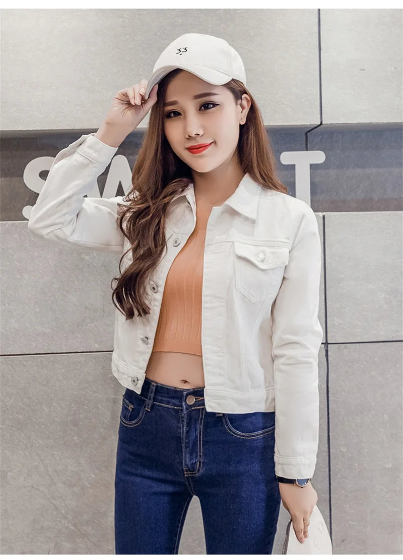Spring Autumn Women Short Denim Jacket Candy 8 Colors Streetwear Chic Jean Coat Lady Slim Small Outerwear Female casual Tops