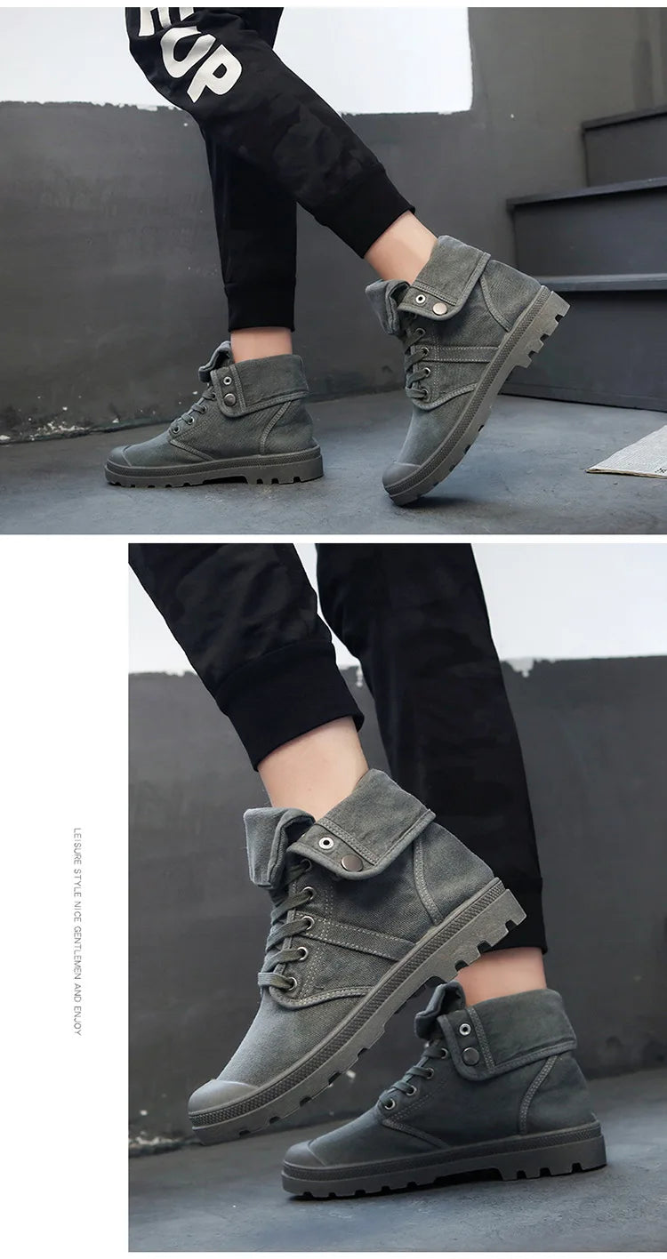 Ankle Boots for Men Sneakers Lace-up Outdoor Men Casual Shoes Flats Breathable Comfortable Canvas Shoes Male Zapatos Hombre