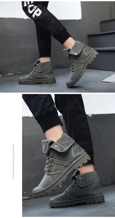Ankle Boots for Men Sneakers Lace-up Outdoor Men Casual Shoes Flats Breathable Comfortable Canvas Shoes Male Zapatos Hombre