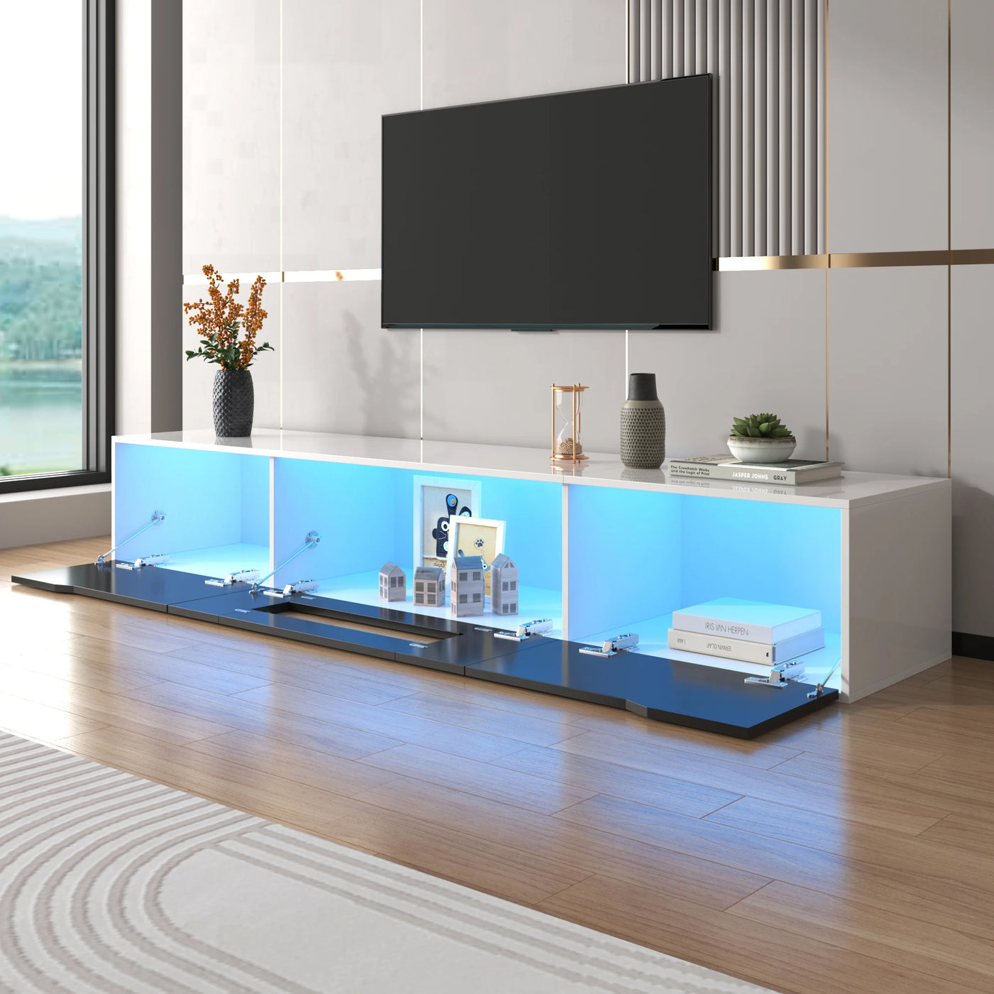 Anajqaqia TV Cabinet, High GlossTV Stands, Modern TV Cabinet with Color Changing LED Lighting and Storage Space, 180×30×35 cm