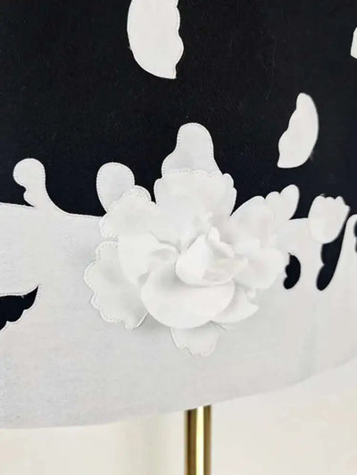 QMQA Fashion Women's Elegant Dress 3D Floral Contrast Color Collar Splicing High Waist Long Sleeve Party Dress Autumn New 1A399
