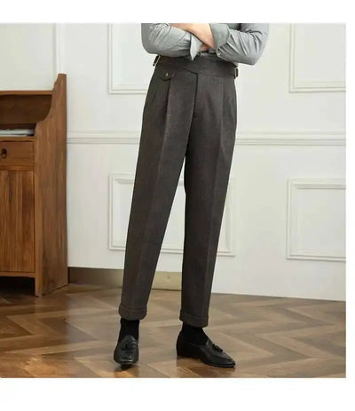 2023 Autumn Winter Men's Warm Retro Straight Trouser Male Casual British High Waist Pants Office-trousers Dress Pant Trousers