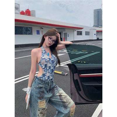 Y2K Ripped Jeans Women Vintage Streetwear Hole Wide Leg Denim Pants Harajuku Aesthetic Gyaru Baggy Design Straight Trousers New