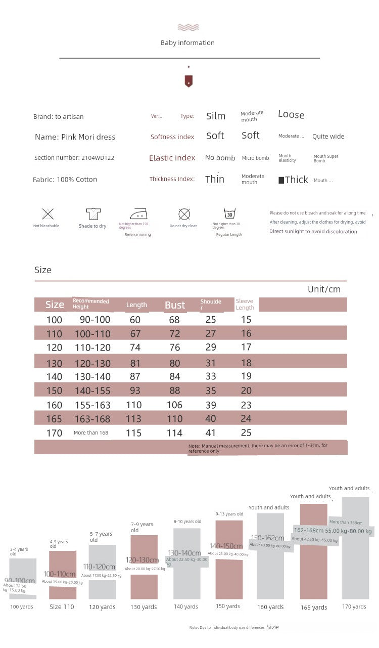 Yijiang/2025 Summer Clothing New Arrival Original Mother-Daughter Matching Outfit/Japanese Style Pink Vacation Style Parent-Child Clothing Pure Cotton Dress Thin