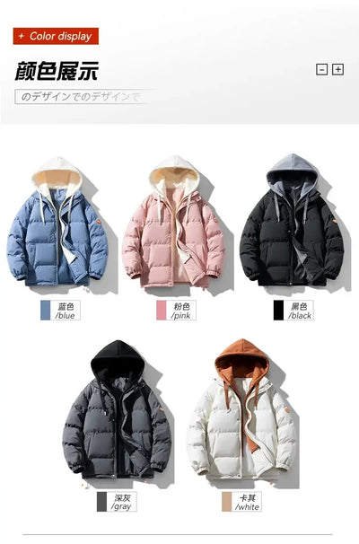 Men Hooded parka Thick Warm Colorful Bubble Coat Winter Jacket Mens Streetwear Hip Hop Parka Korean Black Clothes Puffer Jackets