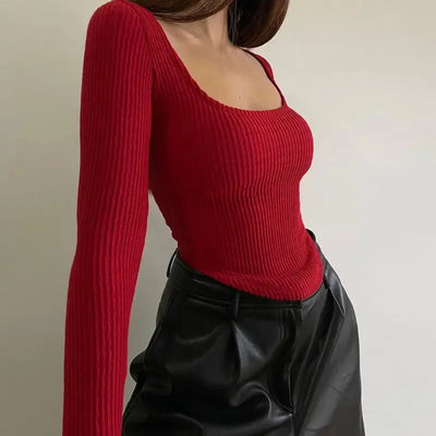 Women's Sexy Low-cut Babes Top Y2k Boho Long Sleeve T-shirt Slim Short Bottom Shirt Korean Skinny Crop Tops Spring and Summer