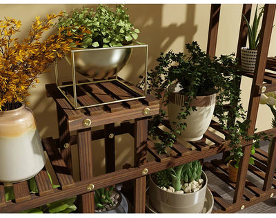 Household Balcony Flower Rack Solid Wood Multi-layer Indoor Outdoor Succulent Pot Rack Living Room Bonsai Hanging Pot Rack Table