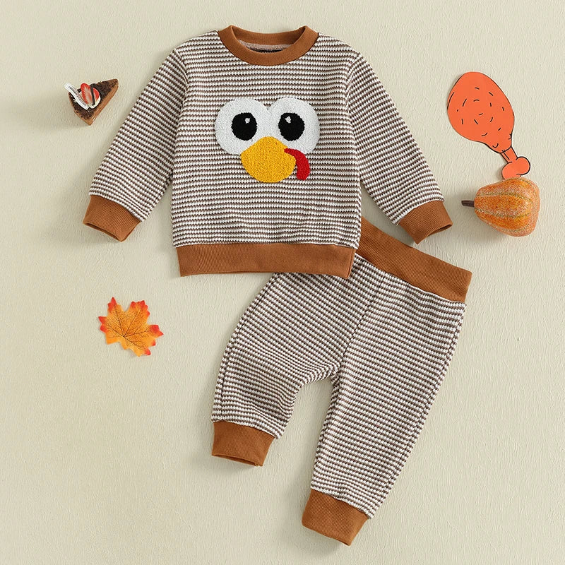 Adorable Baby Boys Girls Thanksgiving Costumes Turkey Tree Ghost Pumpkin Embroidery Hoodies and Pants 2Pcs Outfit Set for Fall
