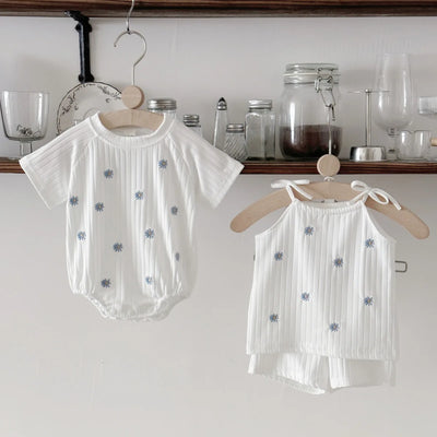 Summer New Newborn Baby Girl Clothes Summer Romper Short-Sleeved Home Clothing Jumpsuit Flower Embroidery Toddler Bodysuit