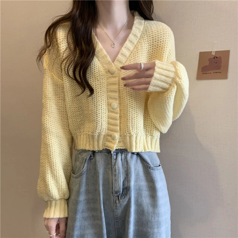 EVNISI Women Slim Sweater Cardigan V-Neck Button Up Casual Solid Knitting Sweater Coat Sweet For Women Cardigan Coat Autumn 2023