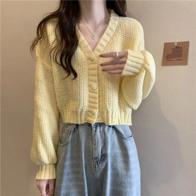 EVNISI Women Slim Sweater Cardigan V-Neck Button Up Casual Solid Knitting Sweater Coat Sweet For Women Cardigan Coat Autumn 2023