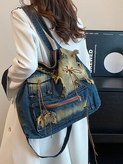 Denim Y2k Womens Shoulder Bag Vintage Washed Distressed Fashion female Messenger Bag Large Capacity ladies Handbag Sac totes