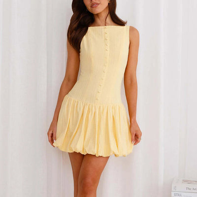 TWOTWINSTYLE Solid Minimalist Slimming Dresses for Women Square Neck Sleeveless High Waist Mini Dress Female New