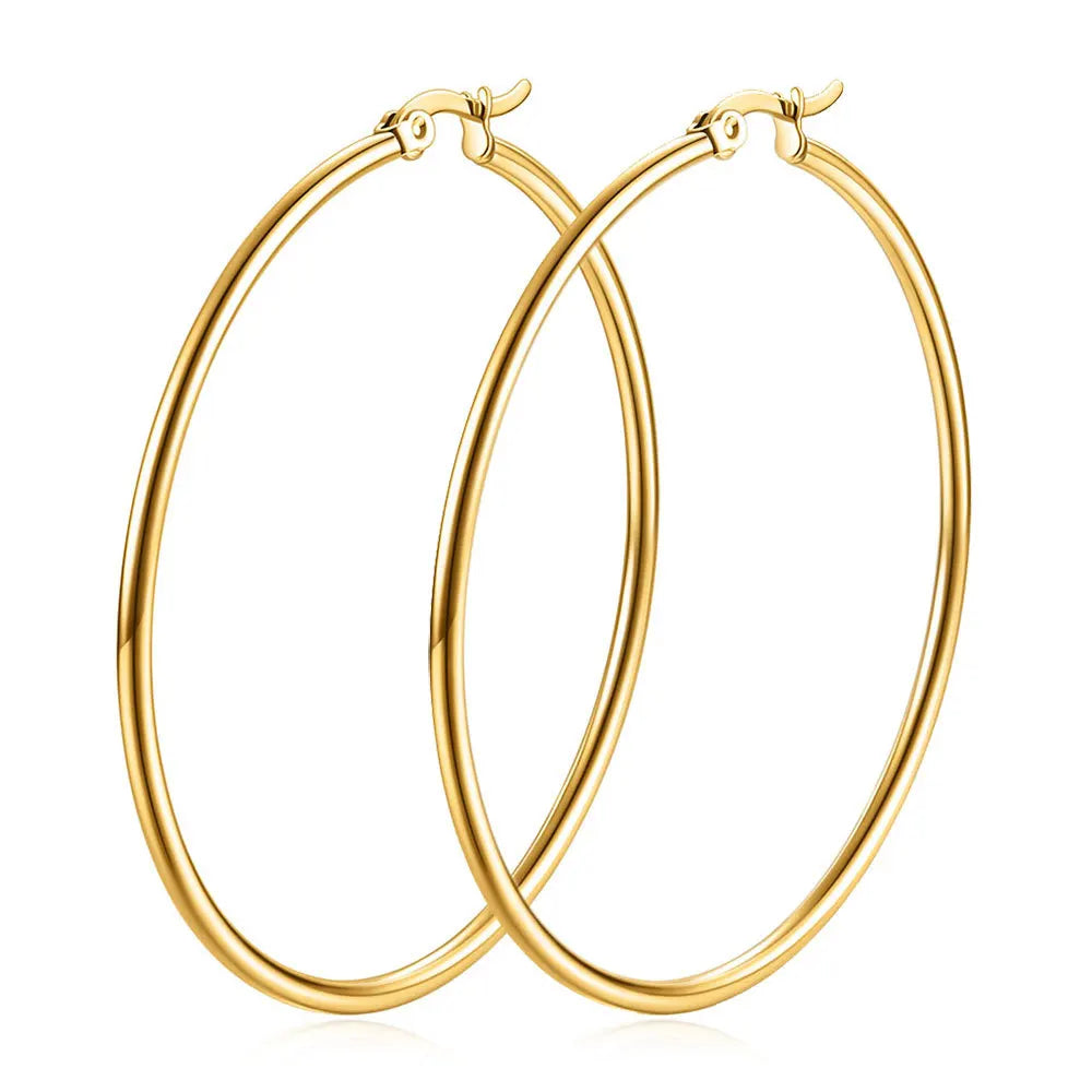 HNSP 50MM Circles Stainless Steel Hoop Earrings For Women Ear Jewelry Fashion Trend Female Girl Accessory