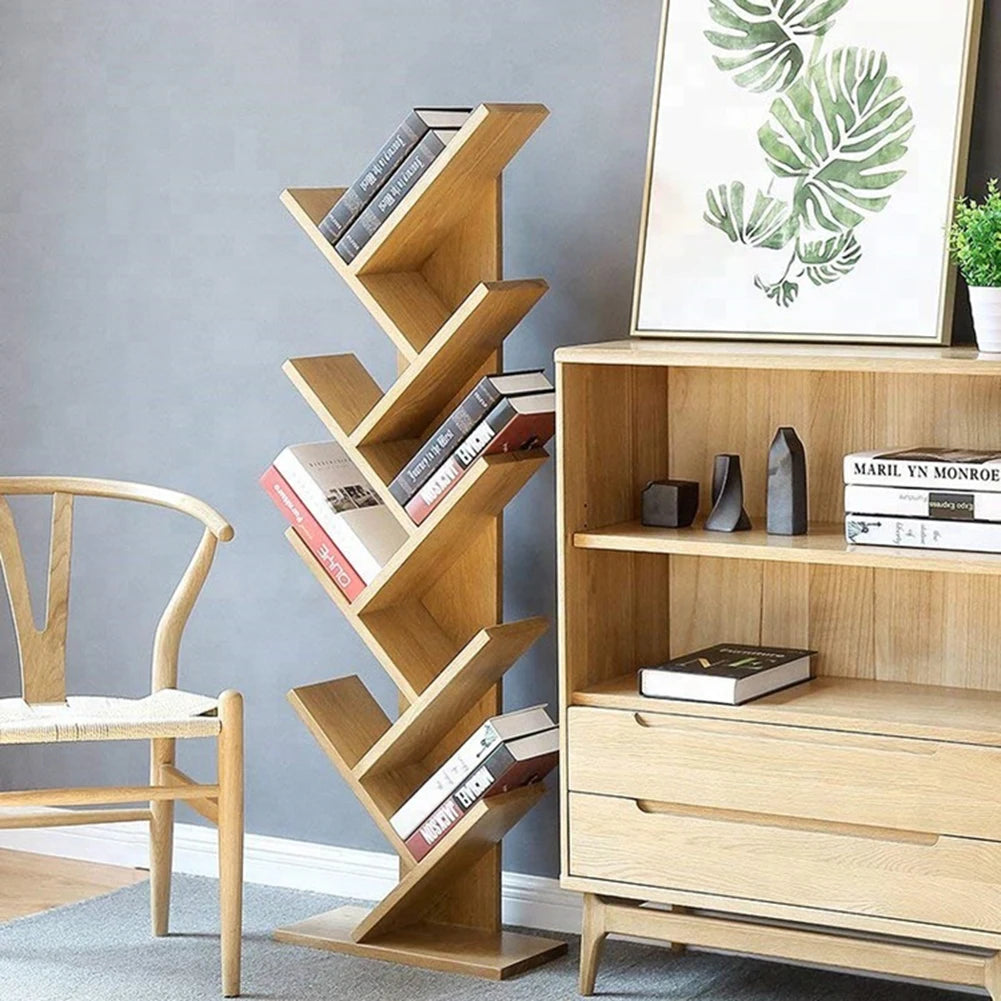 Rustic Standing Tree Bookshelf Wood Display Rack For Home Office Decoration Storage Organizer Shelf Bookcase