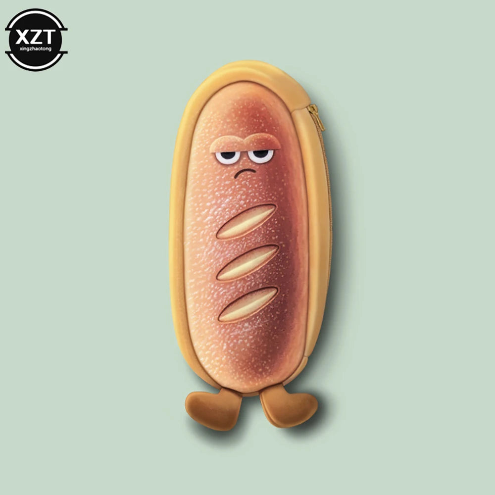 Fun Bread Cute Plush Creative Pencil Bag School Stationery Bag Multi functional Pen Bag Wallet Handbag Learning Supplies