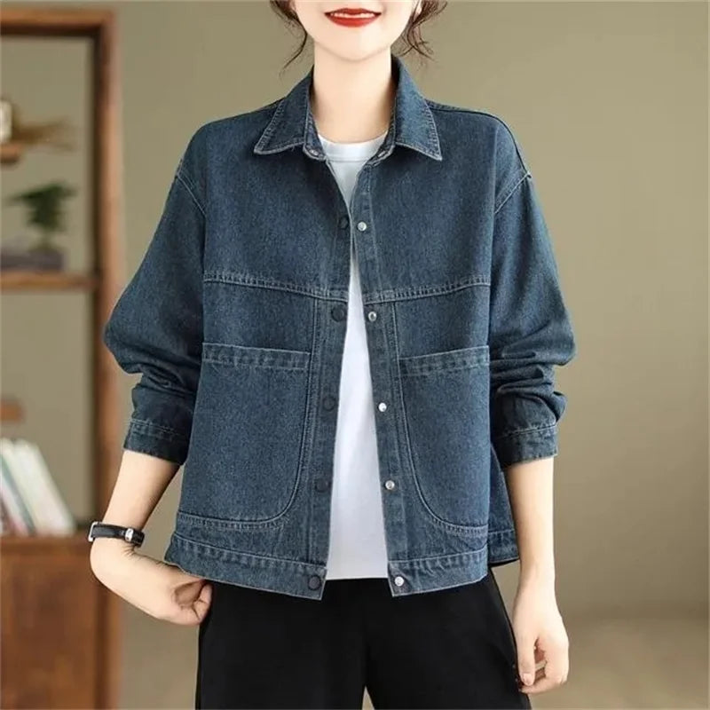 2025 New Autumn Women Denim Jacket Retro Long Sleeve Jeans Jacket Female Loose Casual Denim Coat Outwear Overwear