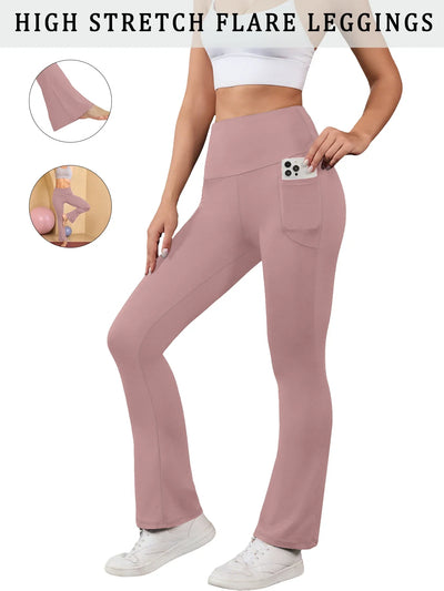 Women's Super Soft Flare Pants with Pockets High Waisted Tummy Control Workout Yoga Push Up Gym Fitness Leggings Bell Bottoms