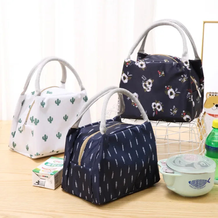 Functional Pattern Cooler Lunch Box Portable Insulated Canvas Lunch Bag Thermal Food Picnic Lunch Bags For Women Kids