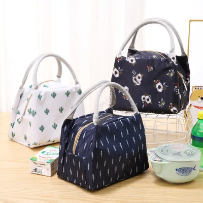 Functional Pattern Cooler Lunch Box Portable Insulated Canvas Lunch Bag Thermal Food Picnic Lunch Bags For Women Kids