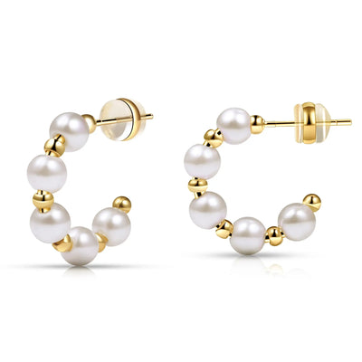 Shevalu New Women Elegant Pearl Hoop Earrings Lady Classic Design Multi-Size Earrings Luxury Hoops With 925 Sterling Silver Post