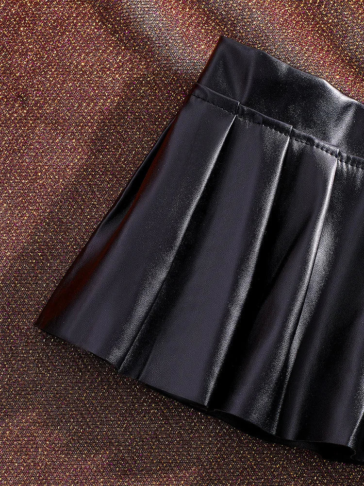 Sexy PU Leather Pleated Skirt Women Solid Basic Mini Skirt Low Waist Skirt Female Nightwear Micro Bikini Skirts Nightclub Skirts