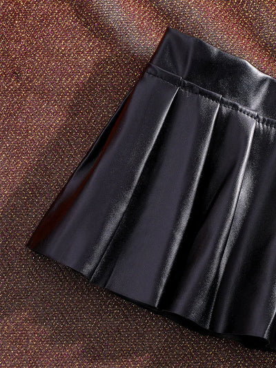 Sexy PU Leather Pleated Skirt Women Solid Basic Mini Skirt Low Waist Skirt Female Nightwear Micro Bikini Skirts Nightclub Skirts