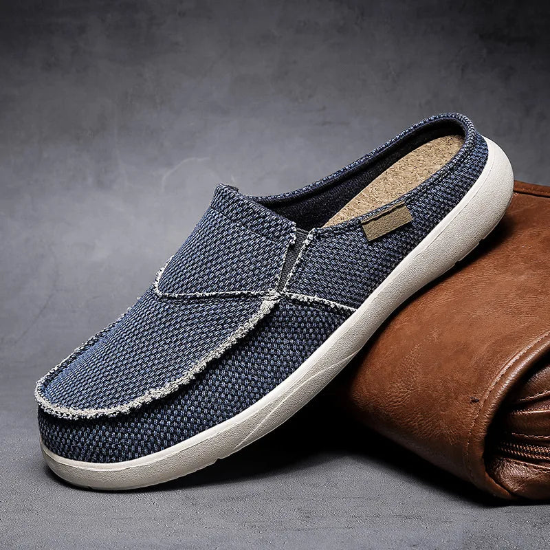 Men Half Shoes Slippers Summer Canvas Casual Classic Outdoor Slip-on Men Light Breathable Flat Loafers Walking Shoe Zapatillas