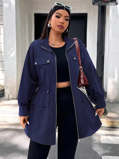 Plus Size Solid Colour Ladies Jacket Casual Fashion Windproof Zip Design Suitable for Autumn and Winter Coat