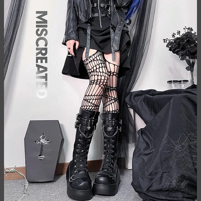 Metal Buckle Chunky Platform Punk Boots Women 2024 Winter Gothic Thick Bottom Knee High Boots Woman Black Wedges Cosplay Shoes