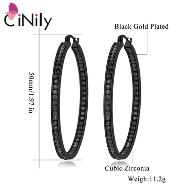 CiNily Hoop Earrings Silver Plated Mult-colors CZ Crystal Stone Stainless Steel Big Round Punk Earring for Women Summer Jewerly
