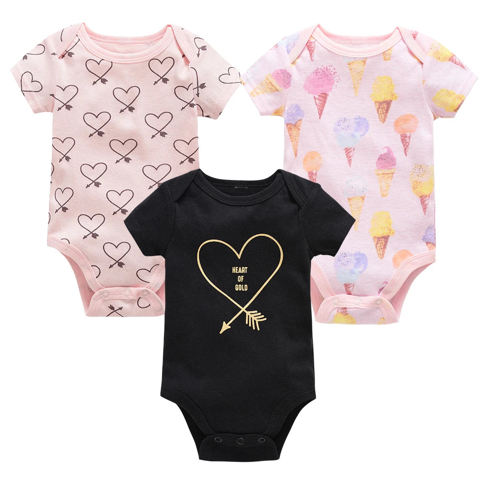 3 Pcs/set Baby Girls Rompers Elephant Cute Print Girls Bodysuit Pink Summer Short Sleeve Jumpsuit 100% Cotton Soft Baby Clothes