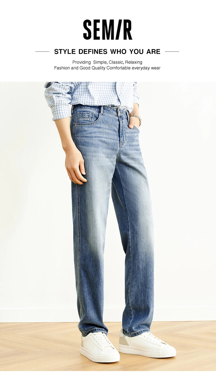 Semir Jeans Men Straight-Leg Retro Distressed 2025 New Summer Pants Cool Feeling Long Pants for Everyday and Trendy Outfits