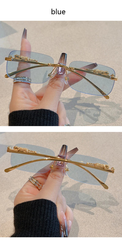 12pcs Brand Leopard Rimless Rectangle Sunglasses Fashion Y2K Frameless Sun Glasses Shades for Women Men UV400