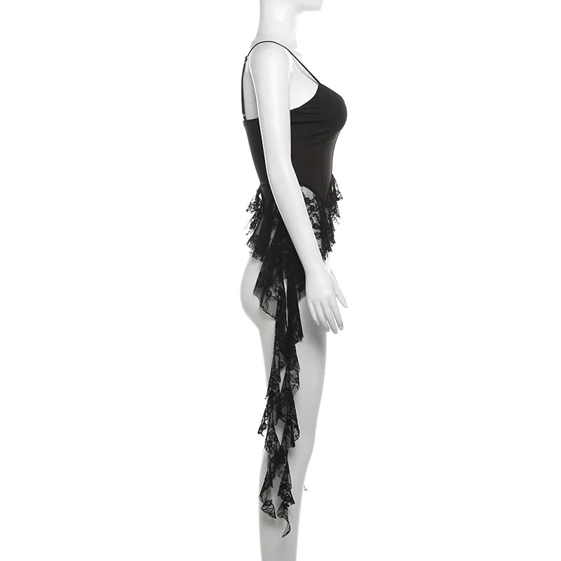 2025 Y2k Aesthetic Irregular Lace Ruffled Tank Top Women Sexy Skinny Design Corset Stretch Tube Streetwear Bandage Grunge Tanks