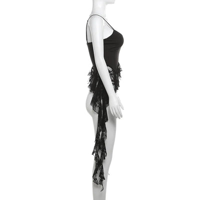 2025 Y2k Aesthetic Irregular Lace Ruffled Tank Top Women Sexy Skinny Design Corset Stretch Tube Streetwear Bandage Grunge Tanks