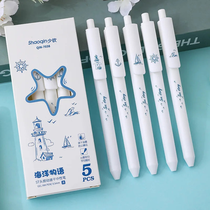 5 Pcs/set Lovely Puppy Cute Stationery Writing Pen Quick Drying Simple Model Press Gel Pen For Student Office School Supplies