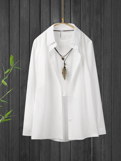 Women's Large Size Shirts White Top Lapel Spring and Summer Thin Travel Essential Single-breasted