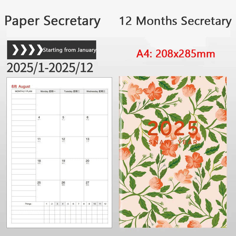 Portable 2025 Monthly Notes Notebook, A4/A5 Size 24 Sheets Annual Calendar Planner for School Travel Business Work Home Writing