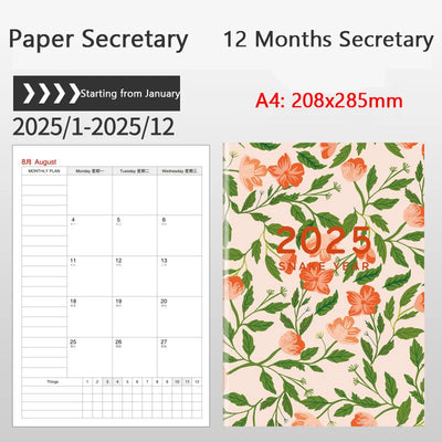 Portable 2025 Monthly Notes Notebook, A4/A5 Size 24 Sheets Annual Calendar Planner for School Travel Business Work Home Writing