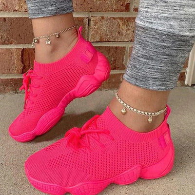 Fitshinling Fashion New Neon Women's Sneakers Athleisure Shoes For Women Lace Up Casual Flats Shoe