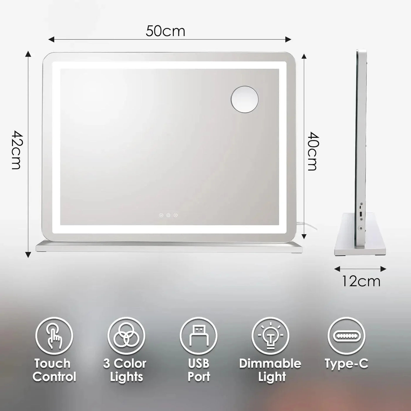 Vanity Mirror w/ Lights 80cm/60cm/50cm Makeup Mirror LED Lights,Touch Screen, 3-Color Lighting,Dimmable,for Vanity Desk Tabletop