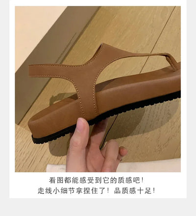 Flat with Slip-on Casual Modern Sandals Low Heel Solid 2025 High Quality Ladies Shoes Back Strap Roman Women's Sandals