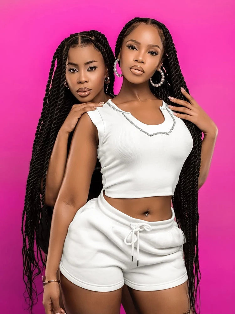 Weird Puss Casual Sporty 2 Piece Set Summer Women Tracksuit Basic Plain Vest+Cycling Shorts Matching Skinny Streetwear Outfits